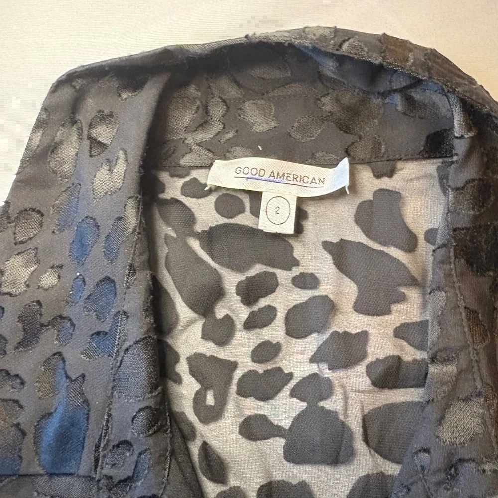 NWT Good American 2 (M) Long Sleeve Tie Front Black Leopard Burnout Blouse - Picture 6 of 9